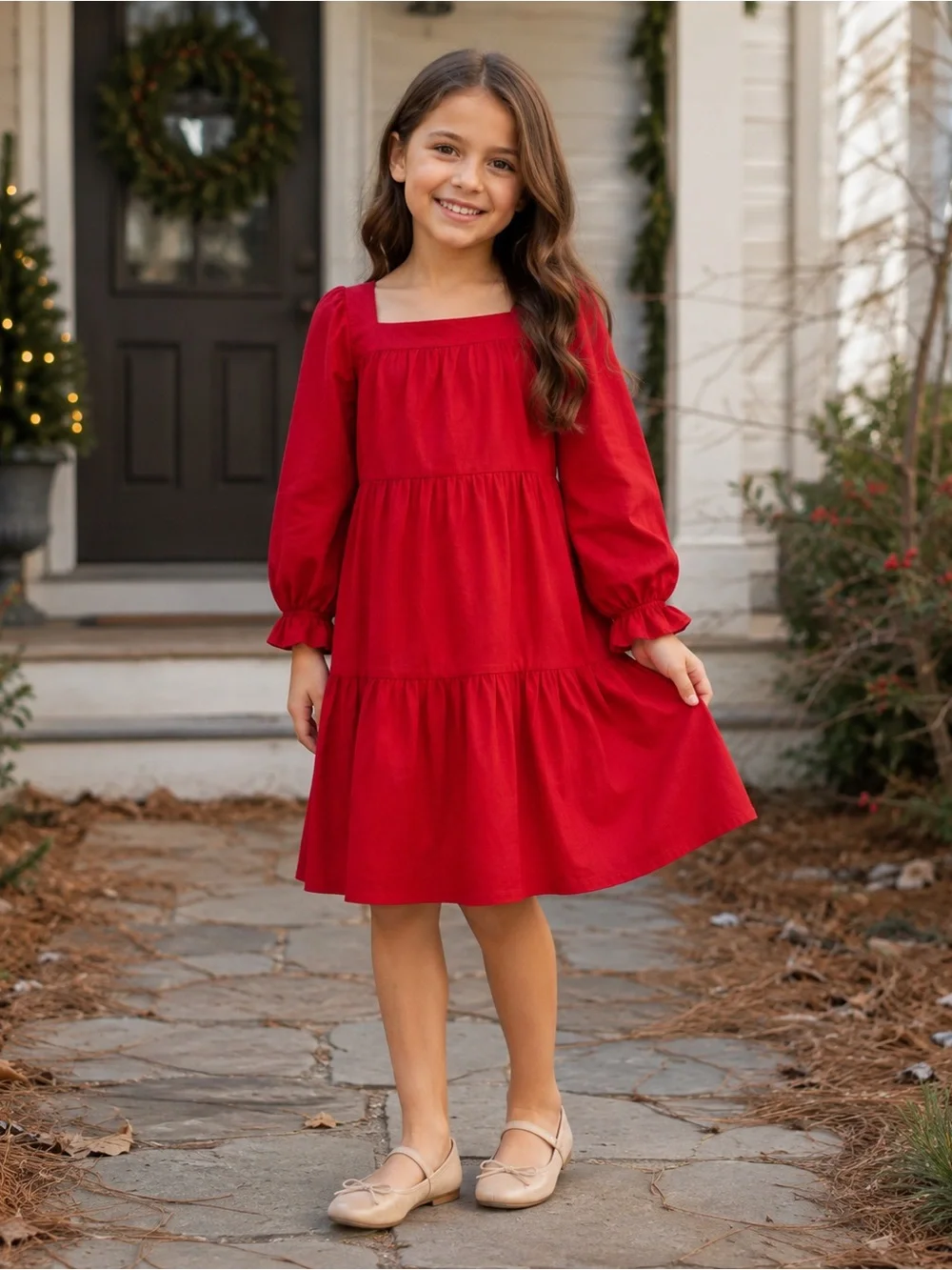 Gap Kids Girls Red Tiered Ruffle Dress Size M 8 NWT Holiday Cotton